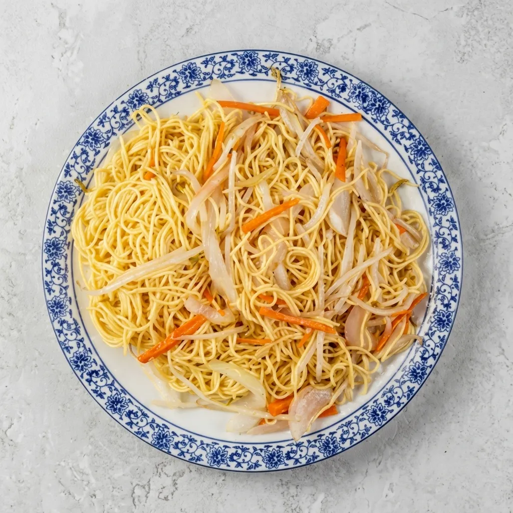 Cantonese Chow Mein with crispy noodles at Lucky Cat Chinese restaurant in London, Ontario